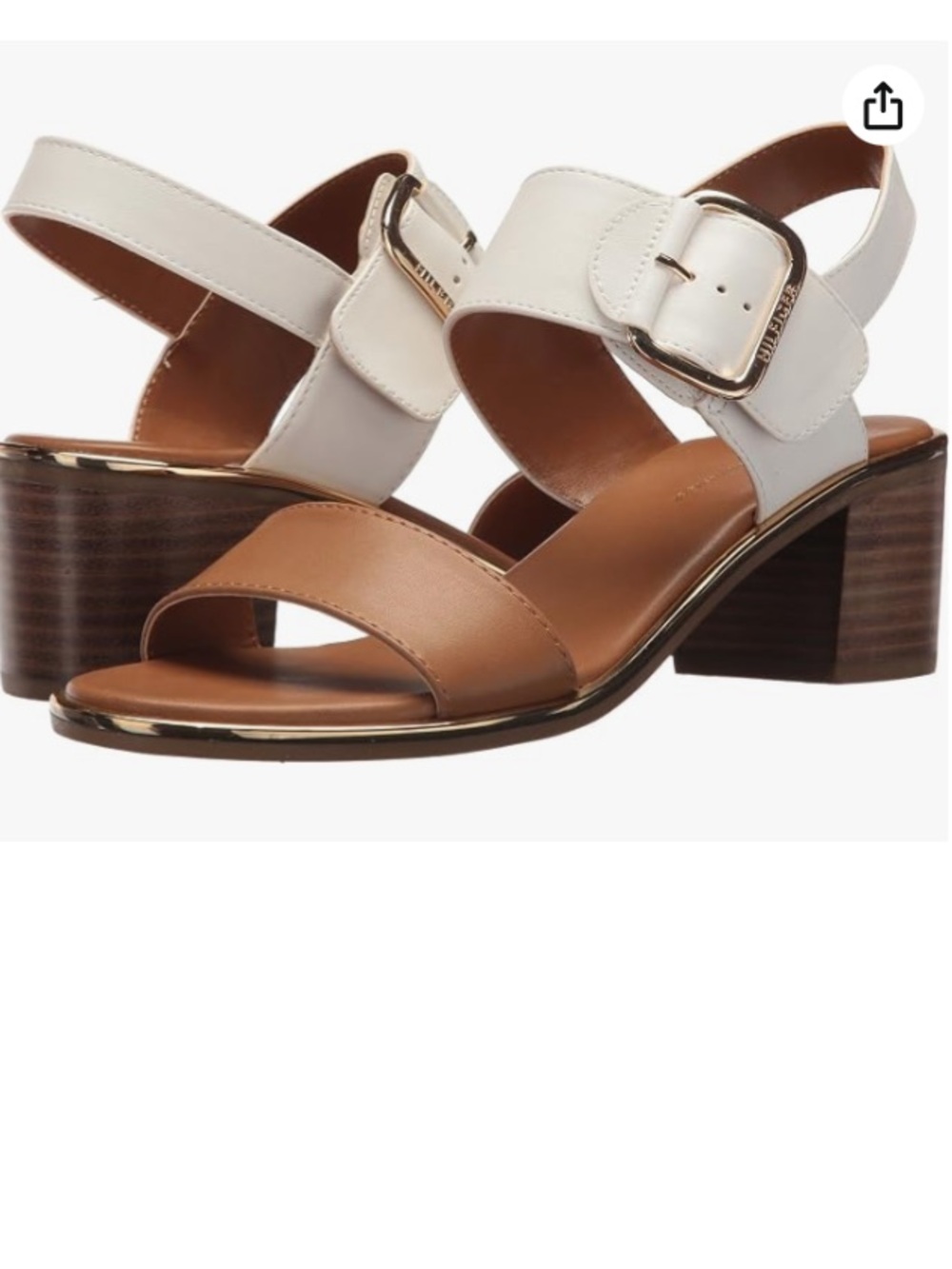 Tommy Hilfiger Katz Heeled Sandal White and Brown Block Heel Size 9.5